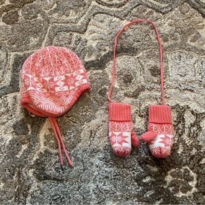 Hanna Andersson Hat Gloves Infant Toddler Mittens Small Pink Winter White